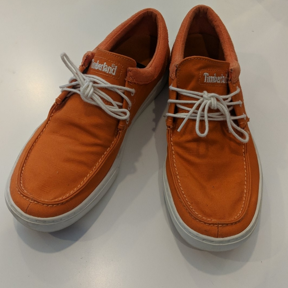 Timberland orange canvas shoes sz 10.5 new